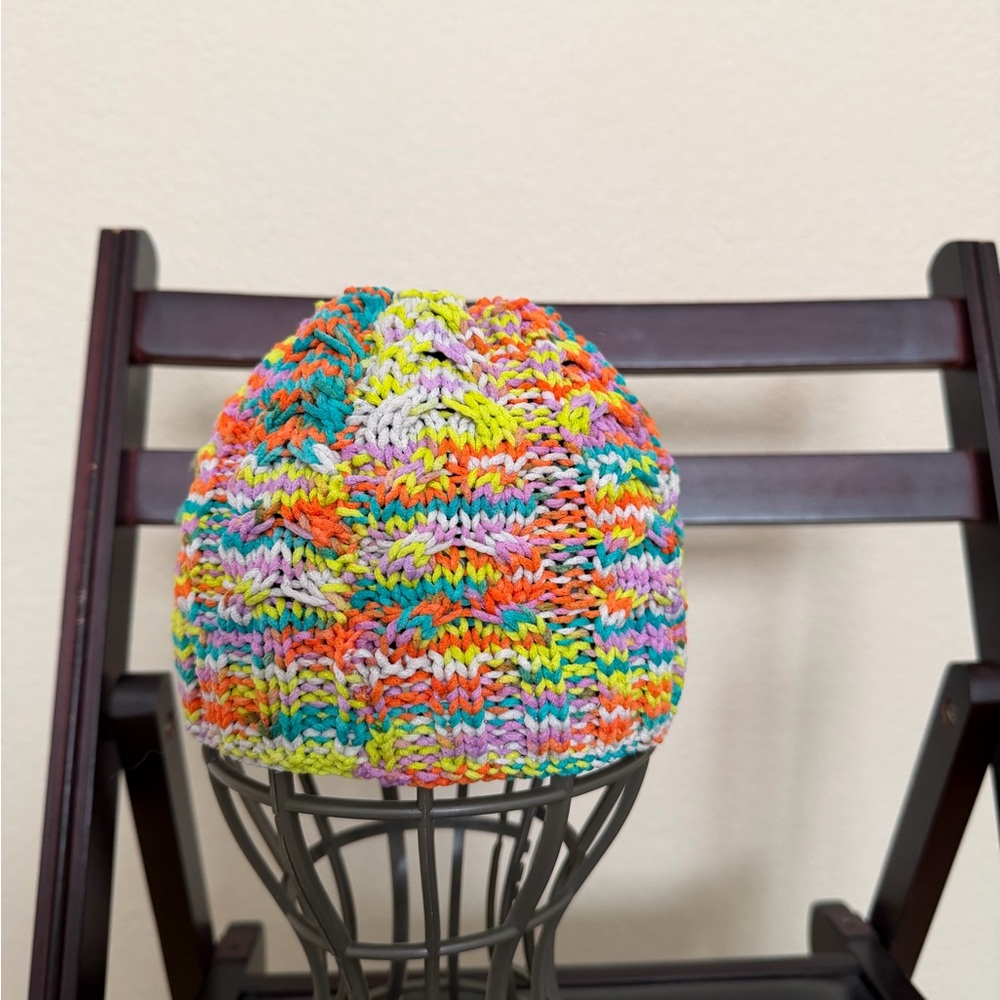 Colorful Stretchy Knit Ponytail Beanie